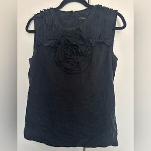 BCBGMaxAzria Black Sleeveless Rosette Pleated Yoke Top